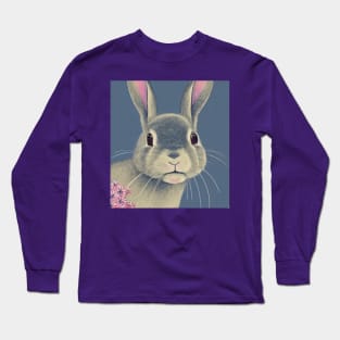 Floral Blue Greyish Fuzzy Lop Rabbit Cute Bunny Mom Long Sleeve T-Shirt